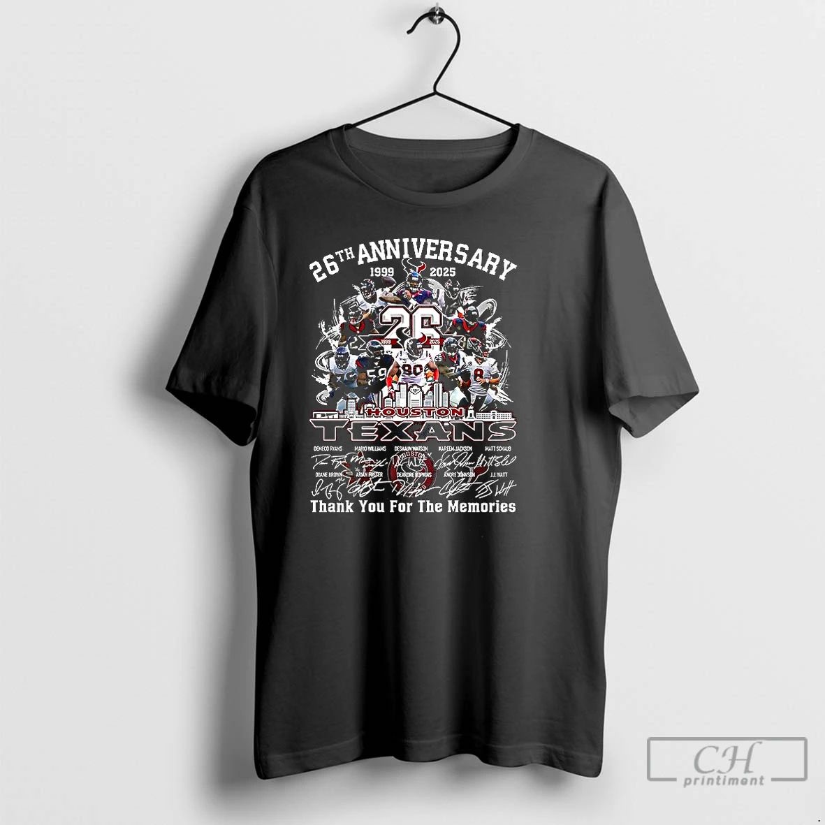 Classic Houston Texans 26th Anniversary 1999 2025 Thank You For The Memories Signature T Shirts