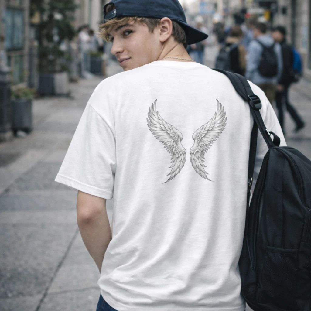 Shinora Angel Wings T-Shirt White – Minimal Streetwear Back Print Tee Unisex