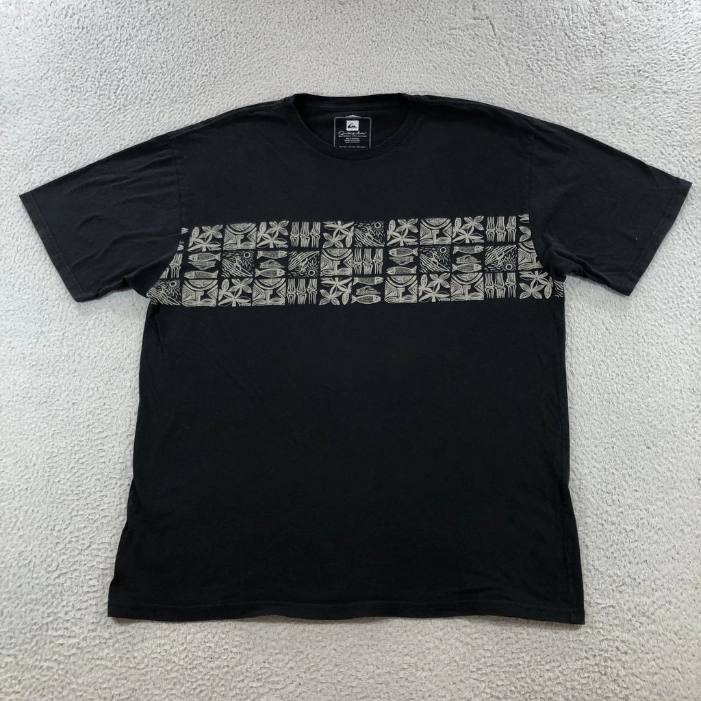 Quiksilver Waterman Collection Shirt Mens XL Black Graphic Print Short Sleeve