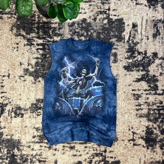 Skeleton rock Tee Garment Dued Vintage Japanese Style Y2k metal  tank top