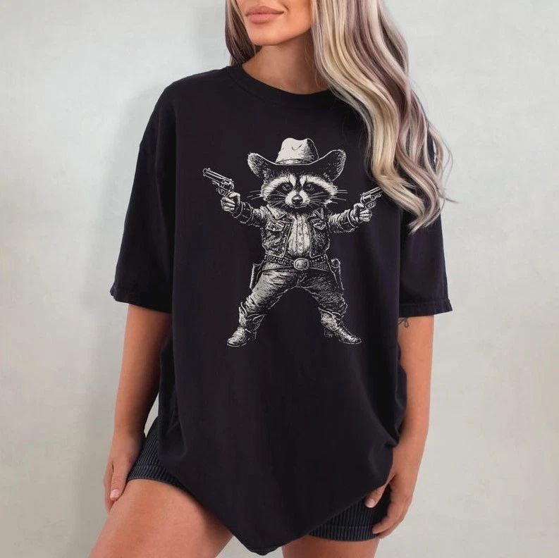 Cowboy Raccoon Tshirt - Retro Raccoon T-Shirt, Funny Western Tee, Wild West