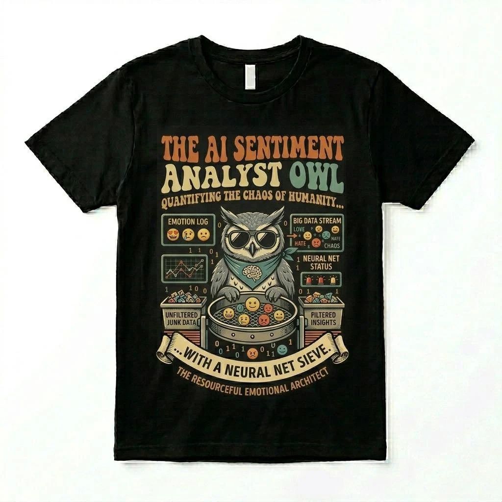 AI Sentiment Analyst Owl T-Shirt Data Scientist Tech Geek Vintage Retro ML Gift