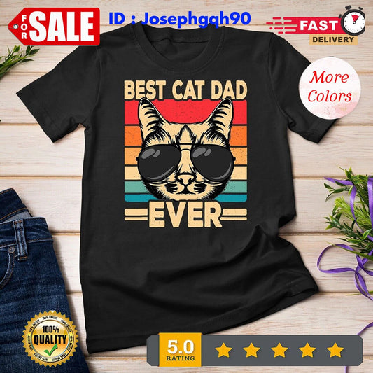2026/Best Cat Dad Ever Funny Cat Lover Retro Cat T-Shirt Unisex T-shirt