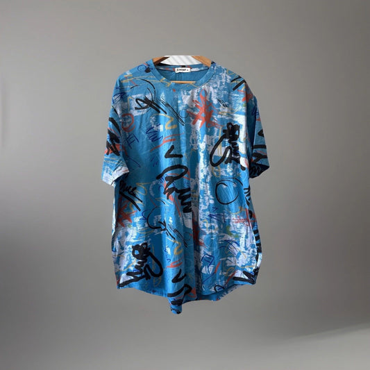 yininf men’s hipster hip hop short sleeve print t shirt blue 3xl street style