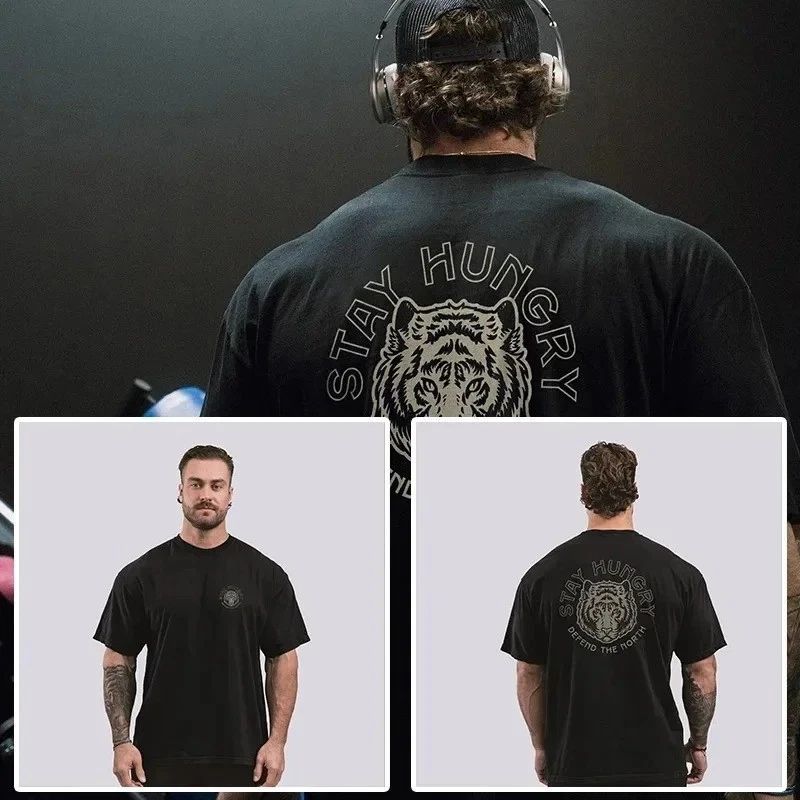 100% Cotton Men's Short Sleeved Graphic Printed Oversized T-shirt Gym Casual