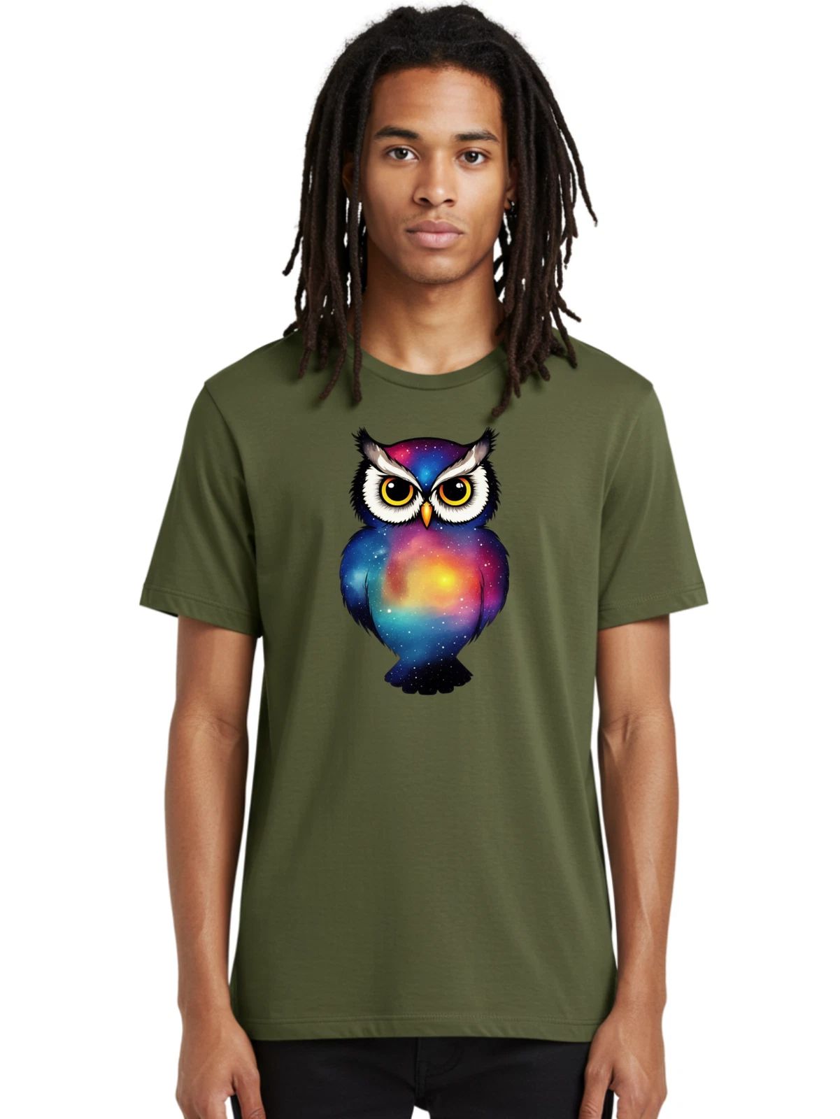 Galaxy-Owl Mens Graphic Tee, 100% Cotton, Casual Summer Wear