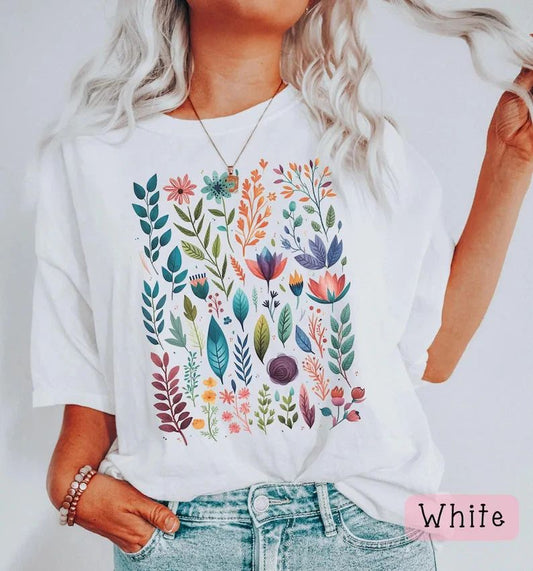 Boho Watercolor Floral Comfort Tee Shirt Women's Trendy