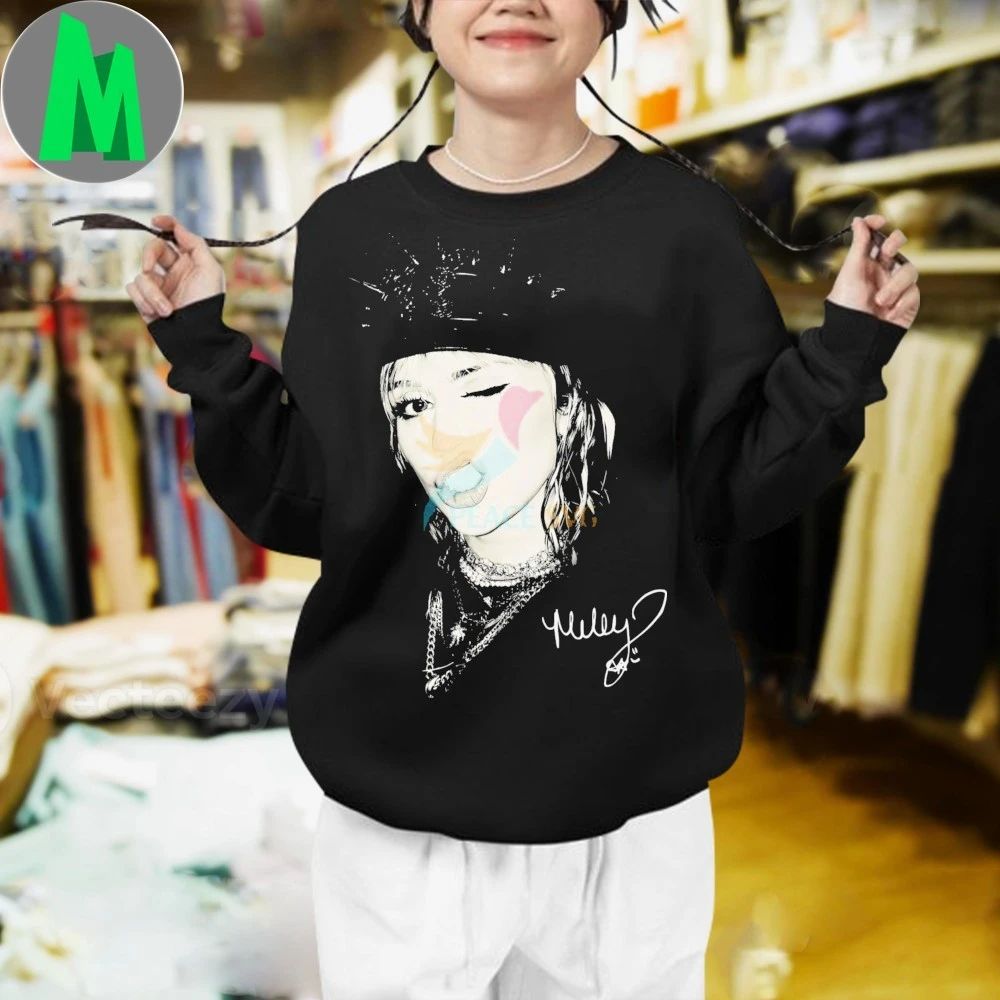 Original Miley Cyrus Black Crown Winking Face Monochrome Portrait Shirt