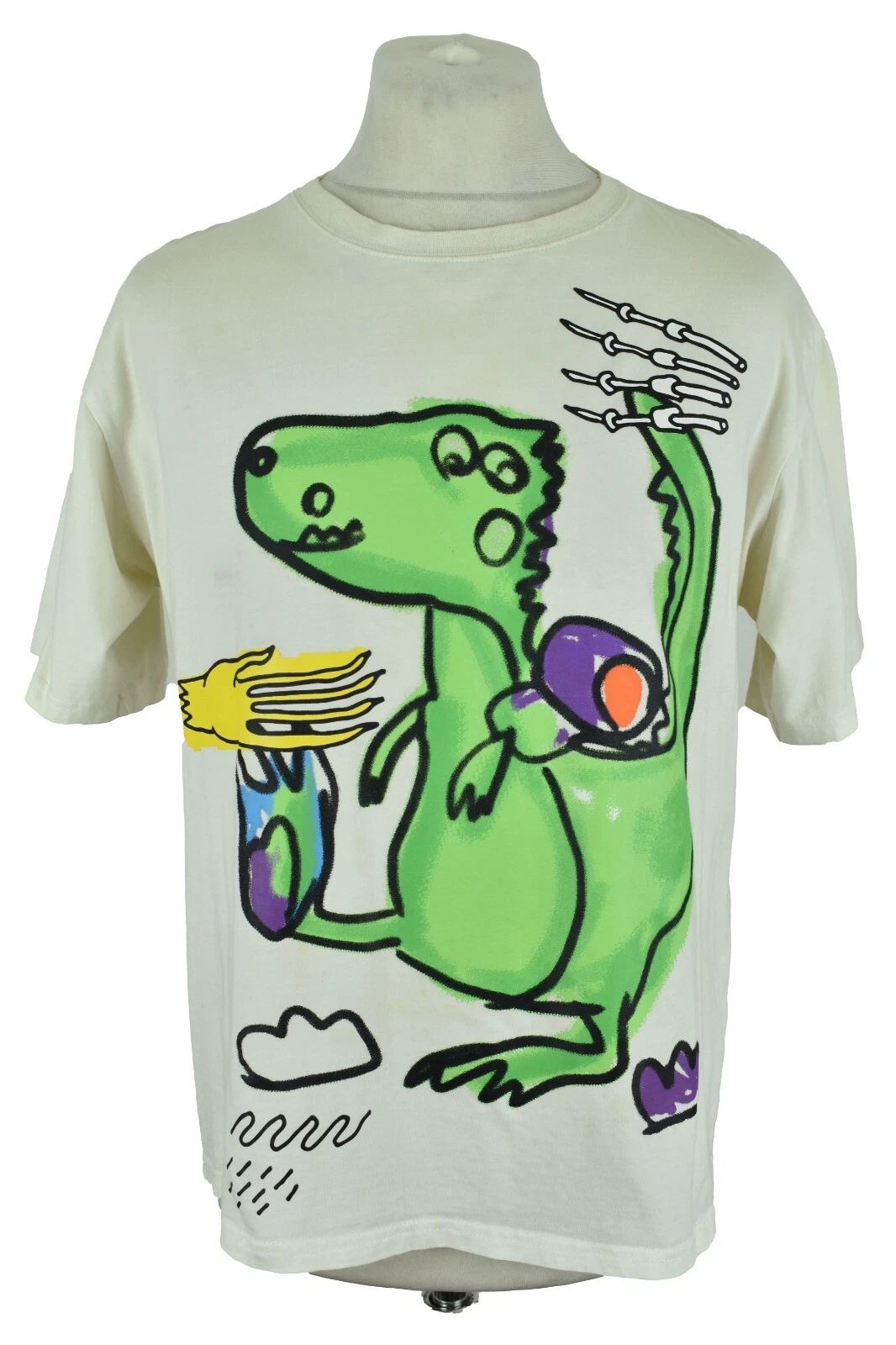 CINCO UNO FIVE ONE White T-Shirt size M Mens Dino Print 100% Cotton Top