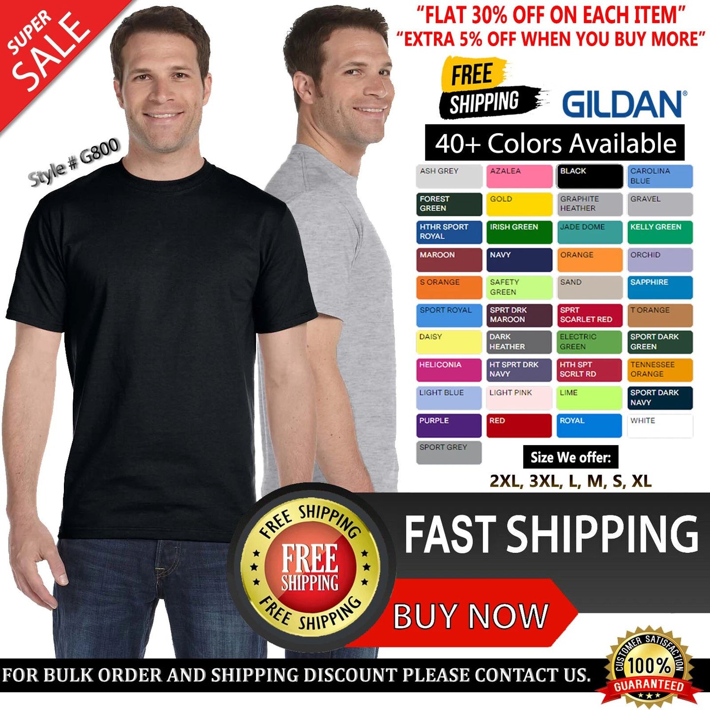 Gildan Mens 50/50 USA Cotton/Polyester Plain Short Sleeves T-Shirt G800 S-3XL