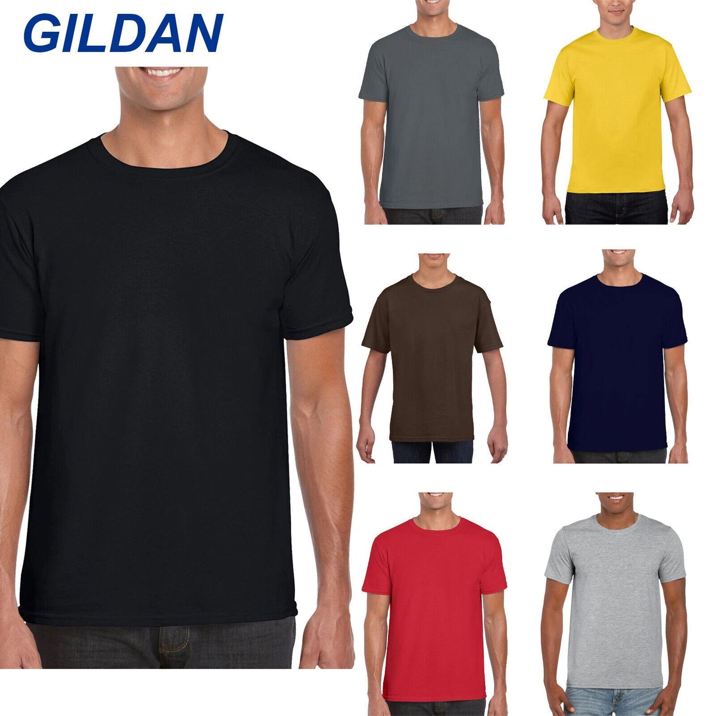 Gildan Mens Plain T Shirt Soft Ring Spun Short Sleeve Crewneck Cotton #64000