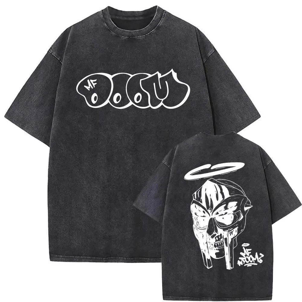 MF DOOM Washed Black Graphic T Shirt Hip Hop Rap Streetwear Unisex Tee S-XXL