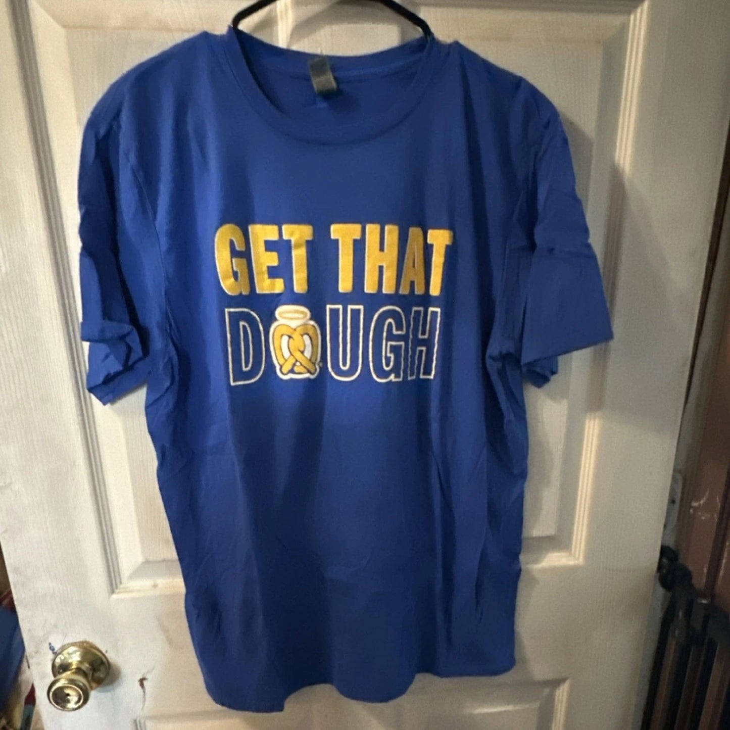 Gildan Softstyle Blue Auntie Anne's Rewards Get That Dough Graphic T-Shirt L