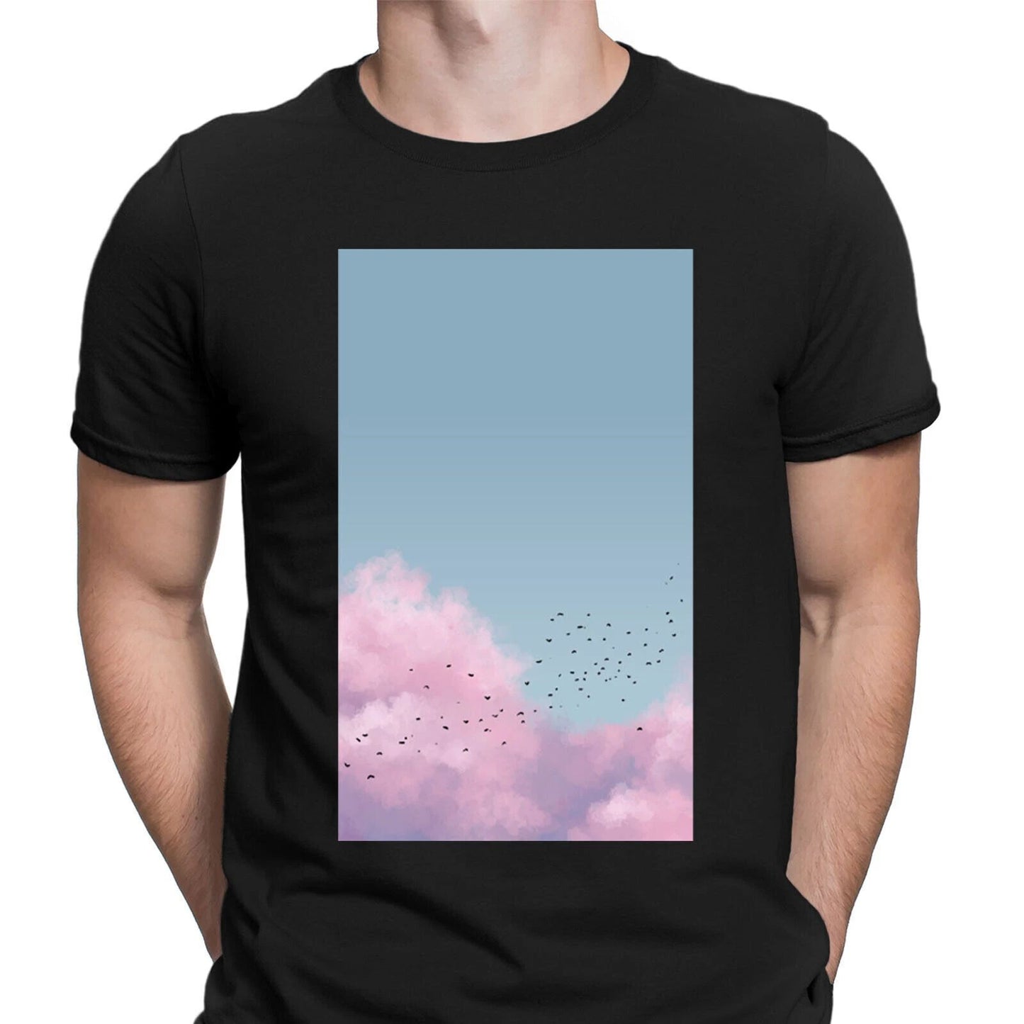 Soft Pink Clouds Aesthetic Relaxing Colorful Weather Mens T-Shirts Tee Top #NED