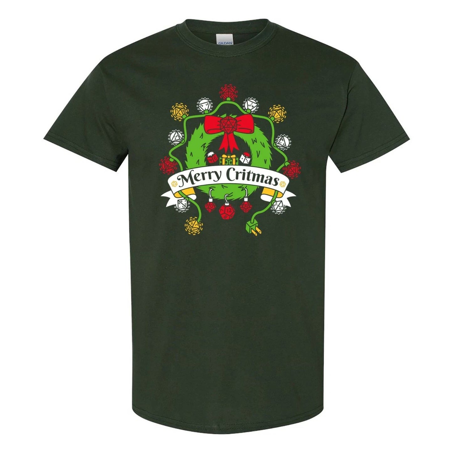Merry Critmas - Christmas RPG Dice Wreath Lights Holiday Winter T Shirt