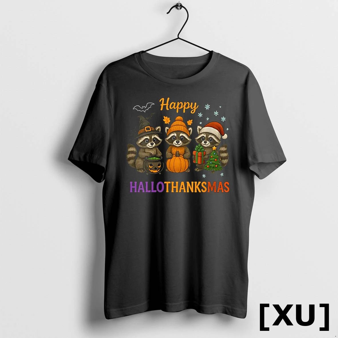 Happy Hallothanksmas Raccoon Halloween Christmas Tshirts Sweater