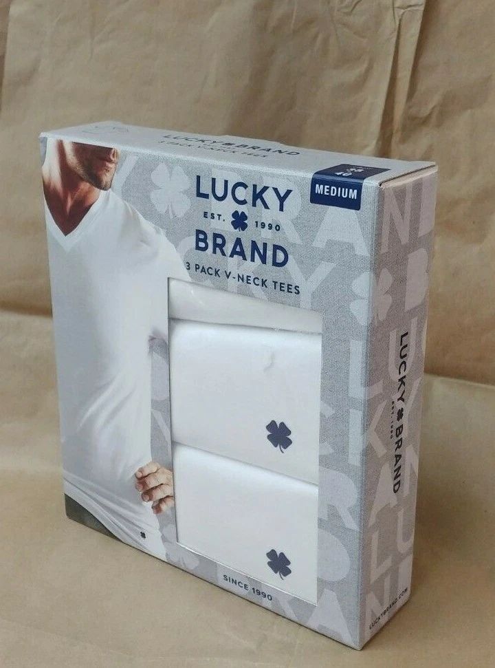 lucky brand Men's 3 in pack Cotton Tees,v neck, White T-Shirt Select size