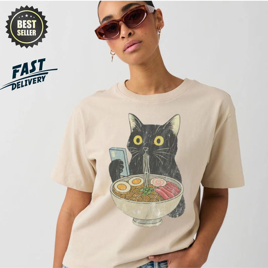 Funny Cat Ramen Shirt T Shirt Cute Food Graphic Cat Lover Gift