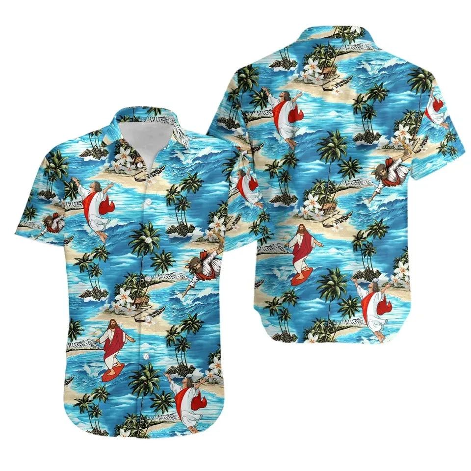 Jesus Funny Time Surfing Hawaiian Shirt Full Size S-5XL