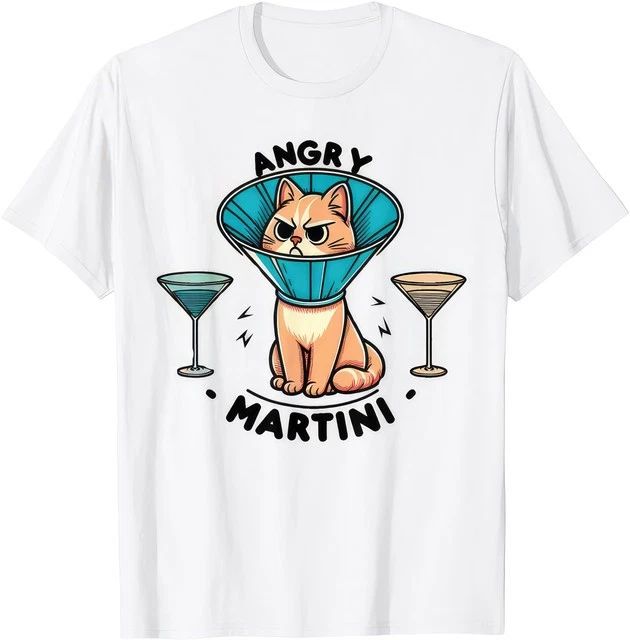 Funny Martini Cat Lover Pun T Shirt Cute Drinking Humor Graphic Tee