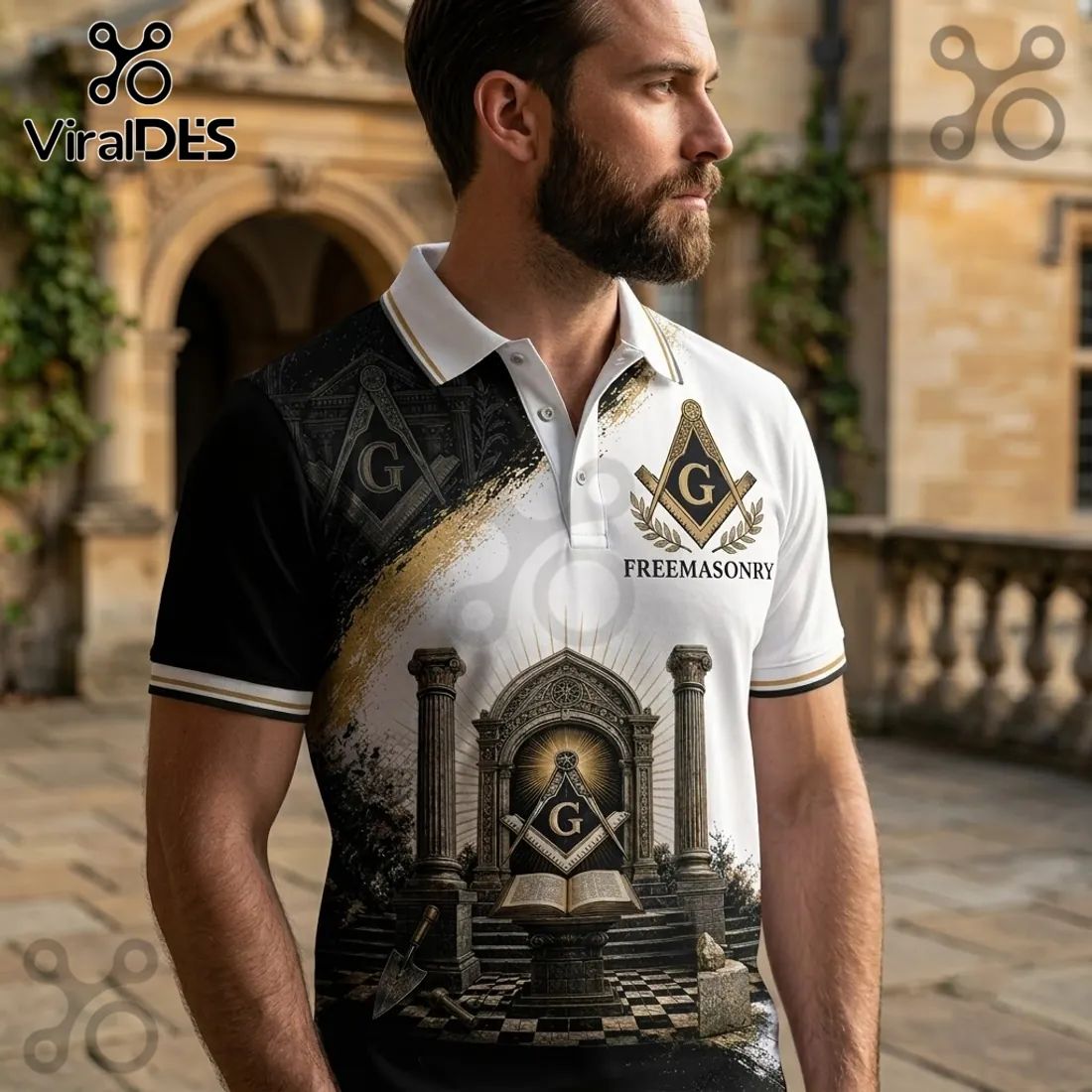 Freemasonry Square and Compass Black White Polo Shirt