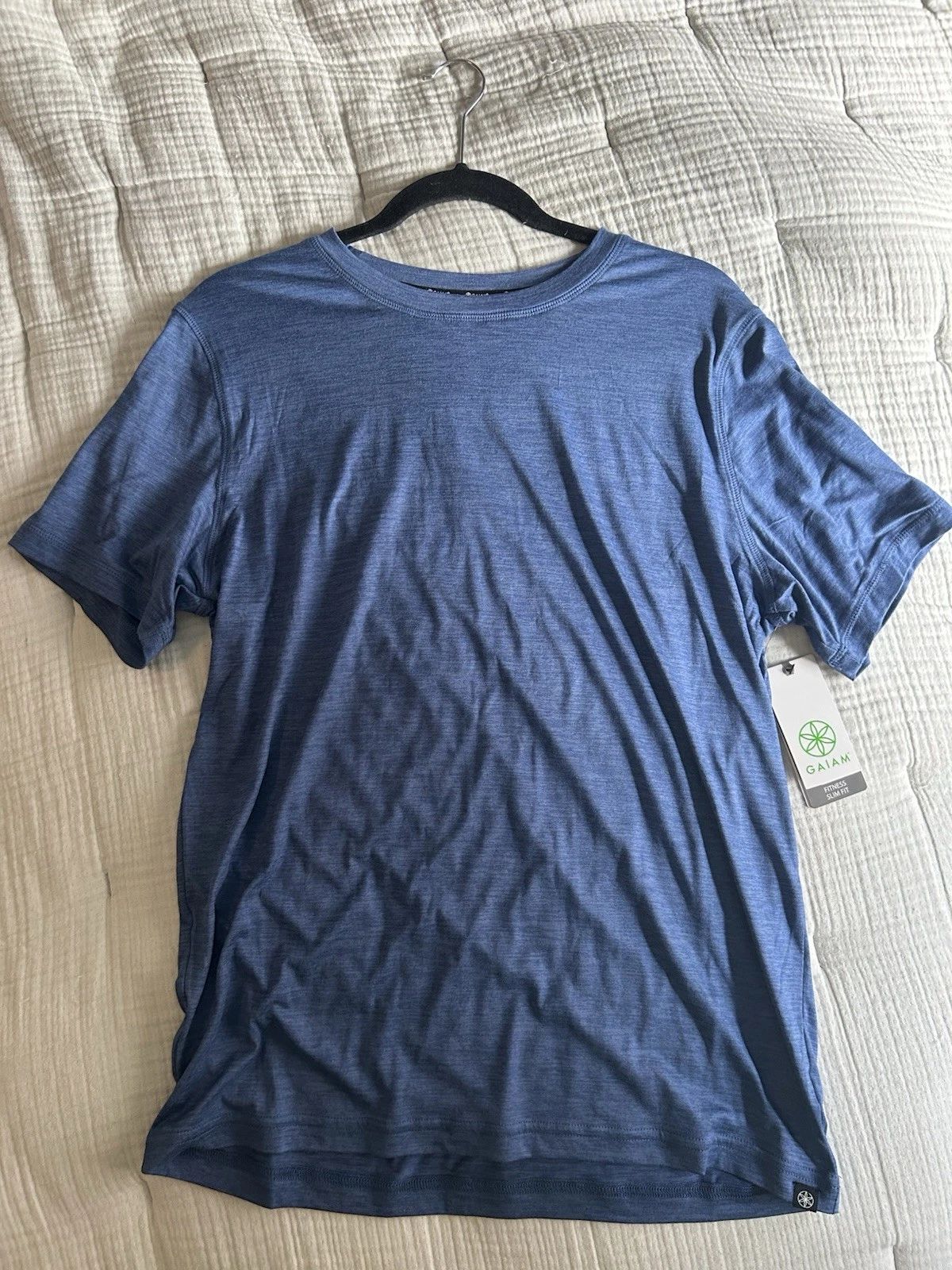 NWT GAIAM Mens True Navy Heather Everyday Basic Crew Fitness Slim Fit Size Med M