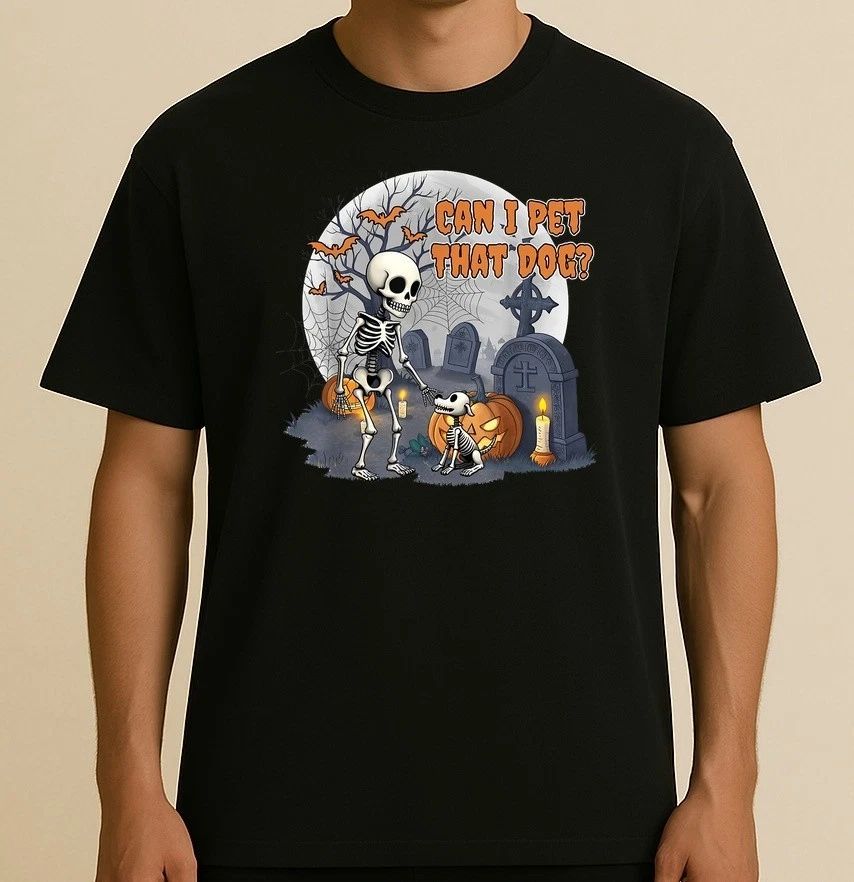 Can I Pet That Dog Funny Skeleton Dog Lover Halloween Meme T-Shirt