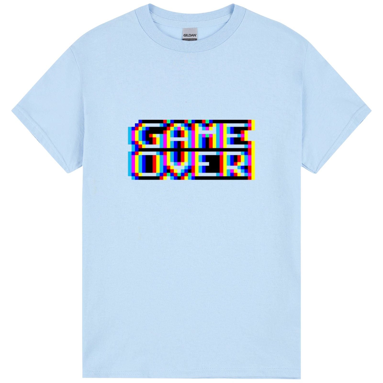 Game Over Gaming Funny Gamer Retro Light Blue Mens T Shirt Tee Top