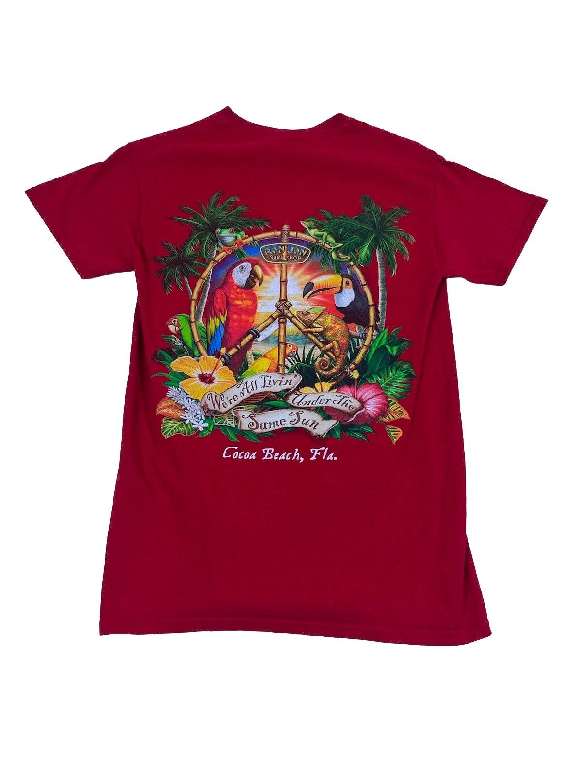 Ron Jon Surf Shop Red Graphic Cocoa Beach Tshirt Size S