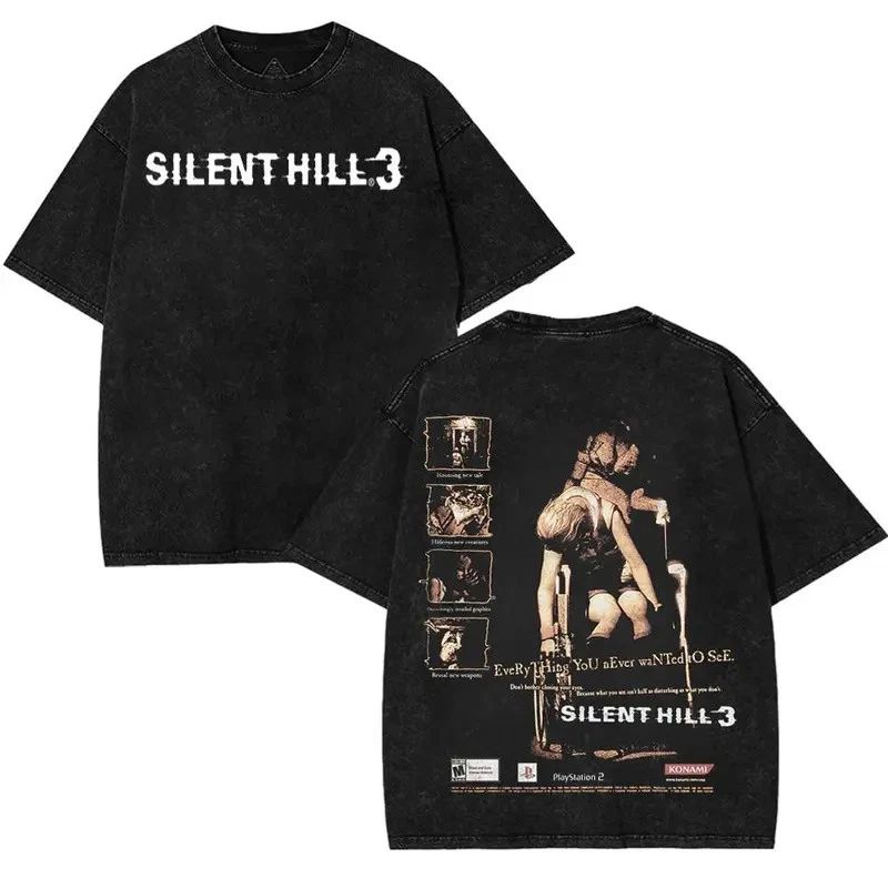 Silent Hill 3 poster design art horror Game Washed Tshirt 2 Sided Cotton unisex