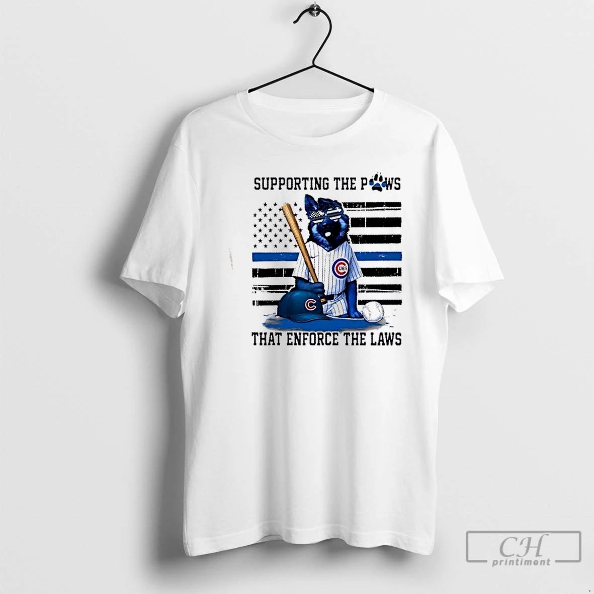 Classic Supporting The Paws That Enforce The Laws Chicago Cubs Dog Us Flag T Shirts