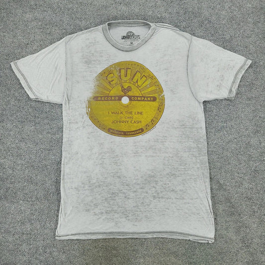 Johnny Cash Shirt Men's Medium Gray I Walk The LIne Burnout Sheer Short Sleeve