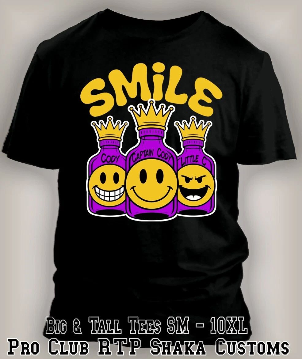 Captain Smiley Face Lean Team Graphic Big &Tall Sm T Streetwear Hip Hop Party T