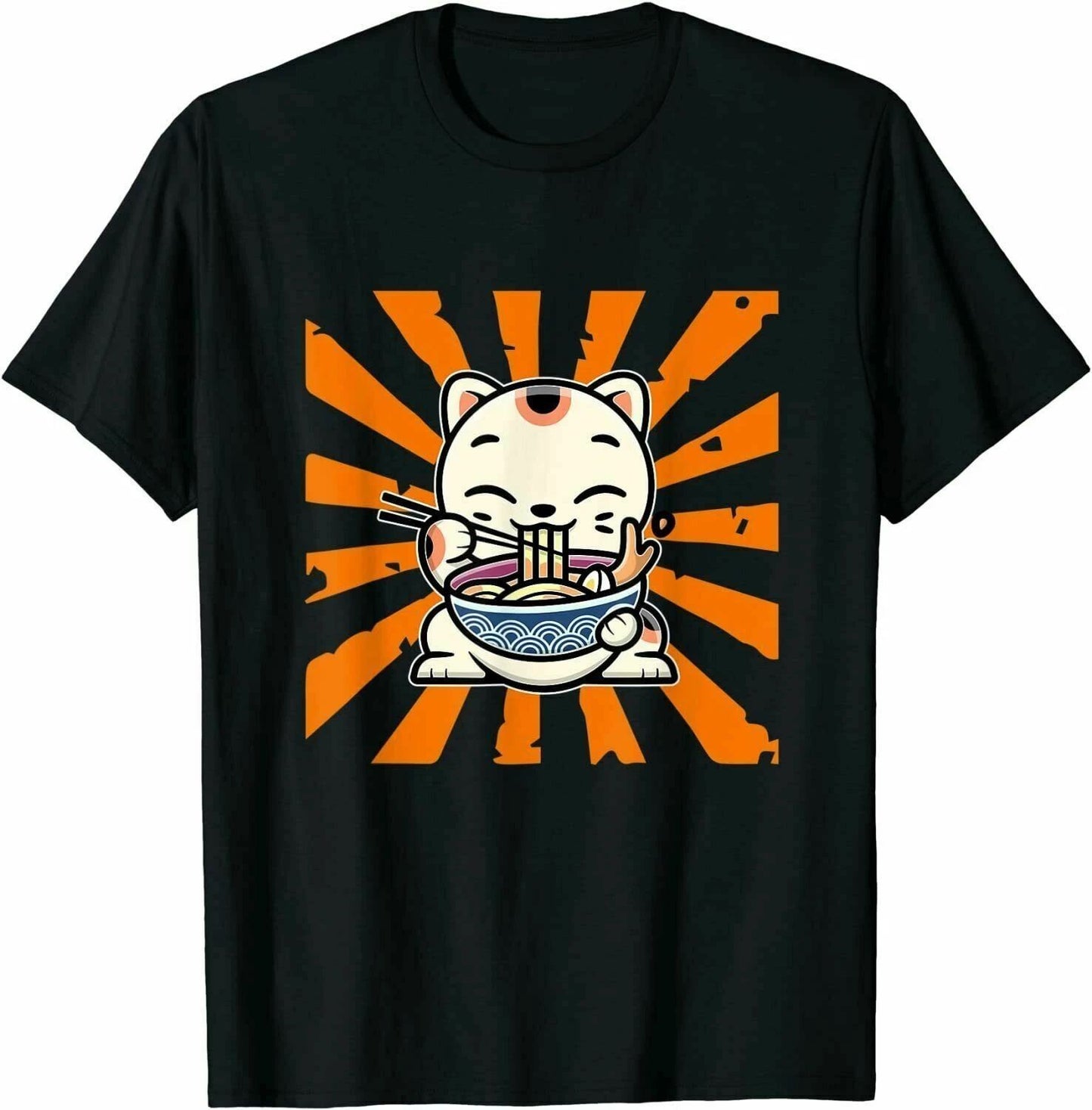 Ramen Cat Kawaii Anime Noodles Hashi Japanese Manga T-Shirts Cotton