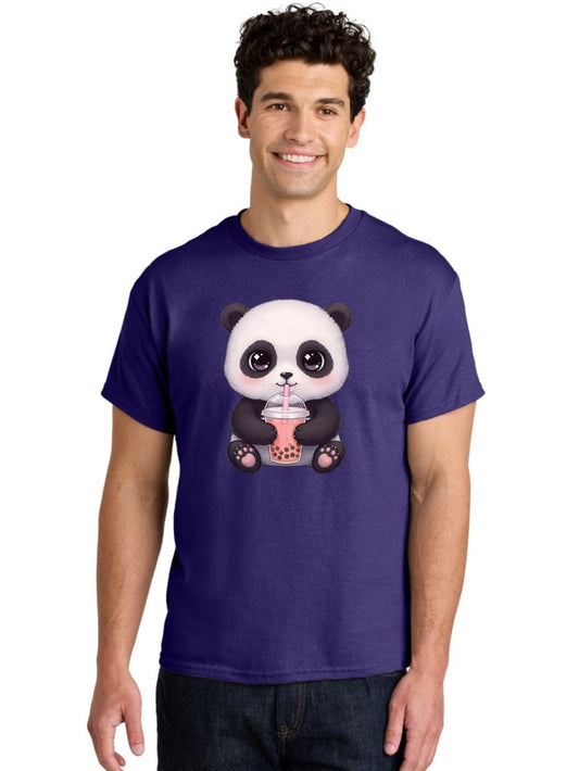 Panda-Drinking-Boba Mens Graphic Tee, 100% Cotton, Casual Summer Wear