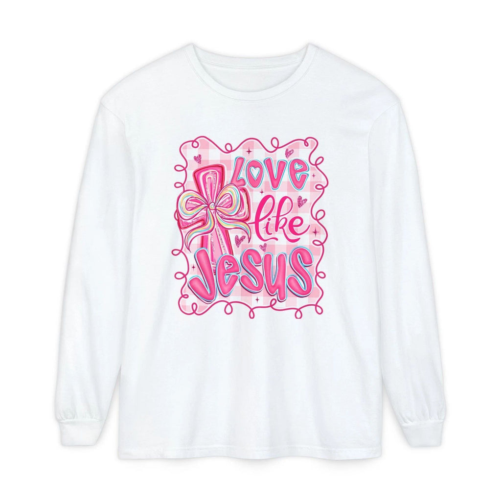 Love Like Jesus long sleeve shirt | Pink cross Christian faith design