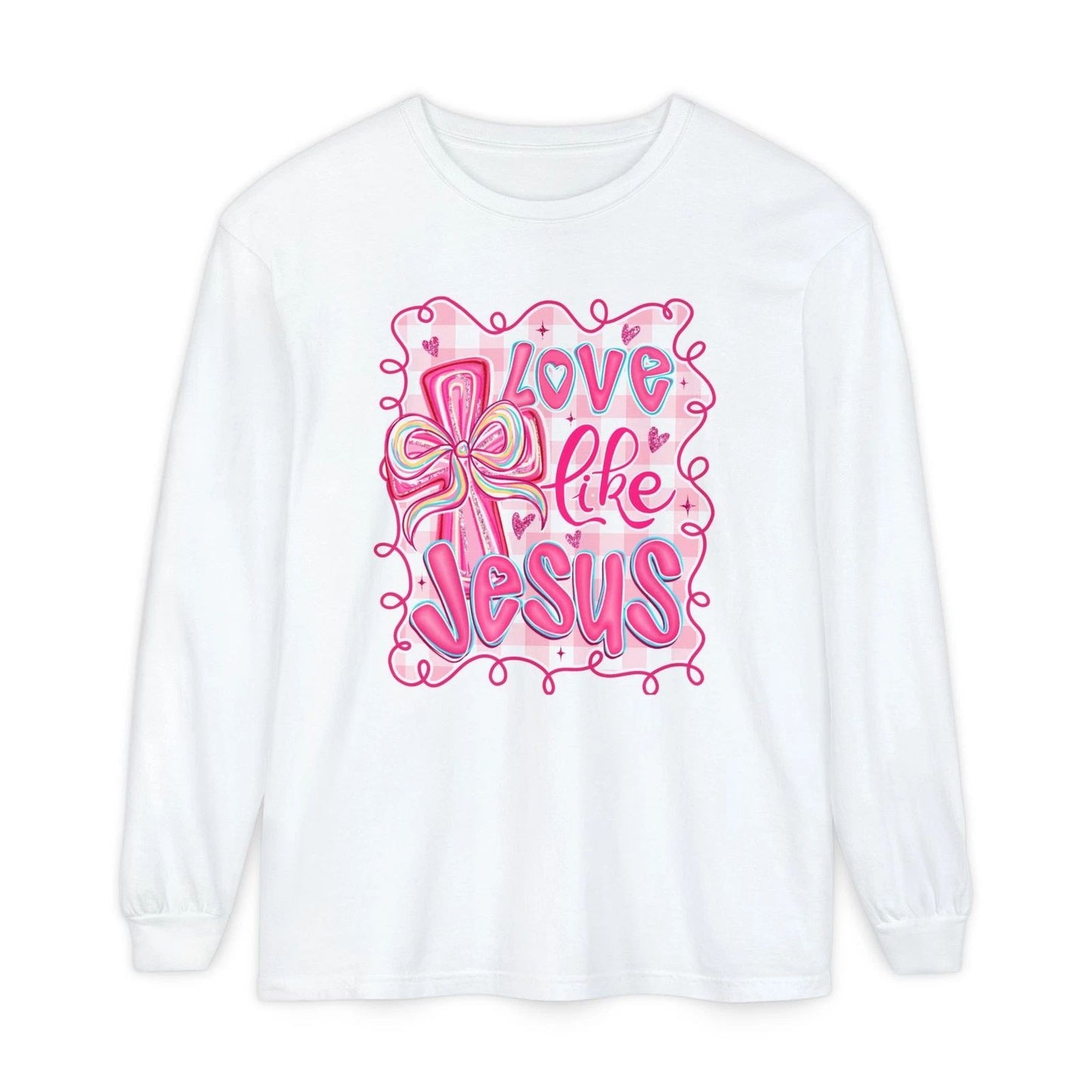 Love Like Jesus long sleeve shirt | Pink cross Christian faith design