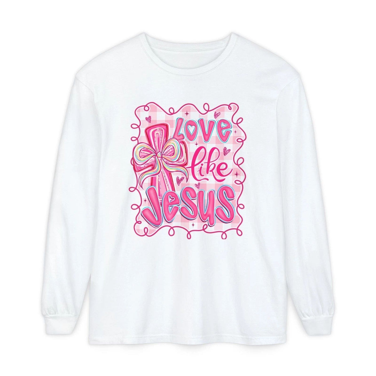 Love Like Jesus long sleeve shirt | Pink cross Christian faith design