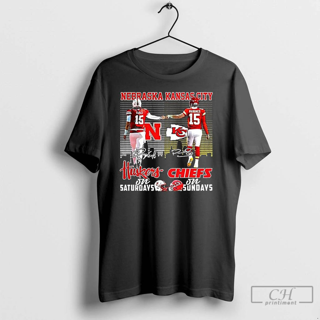 Premium Nebraska Cornhuskers On Saturdays And Kansas City Chiefs On Sundays Signature Skyline T Shirts