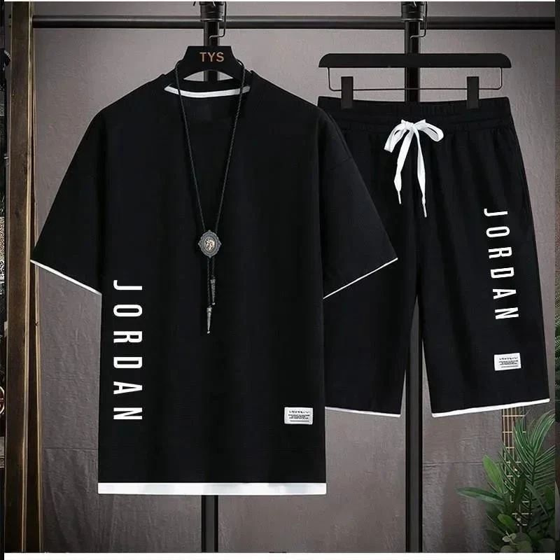 Men's Summer Street Style Waffle Set Casual T-shirt/shorts, Comfy Sporty Outfit