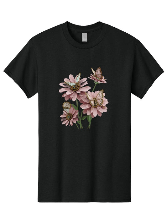 Butterfly-Flowers Mens Graphic Tee, 100% Cotton, Casual Summer Wear