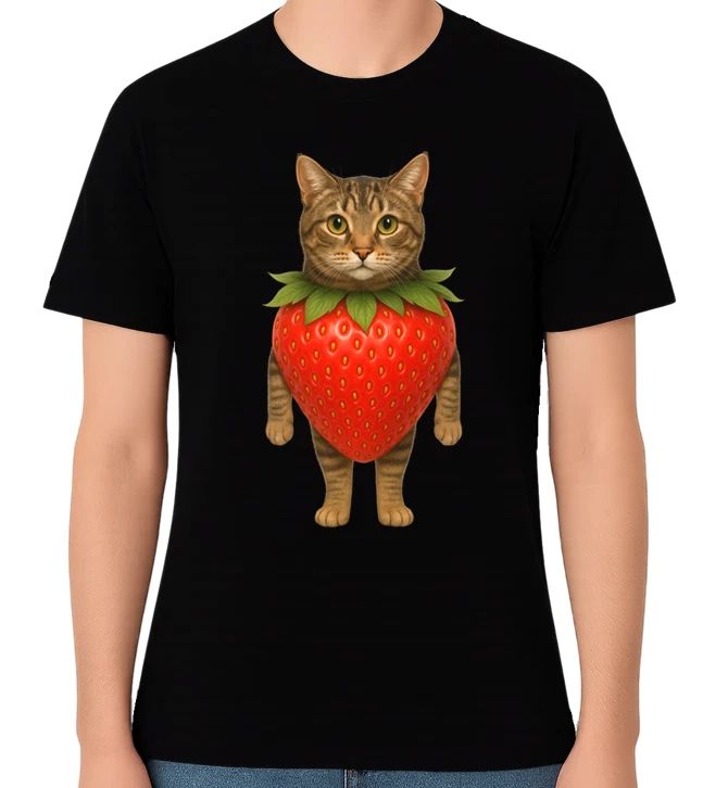Strawberry Cat Costume Graphic Unisex T-Shirt Funny Cute Cat Lover Tee