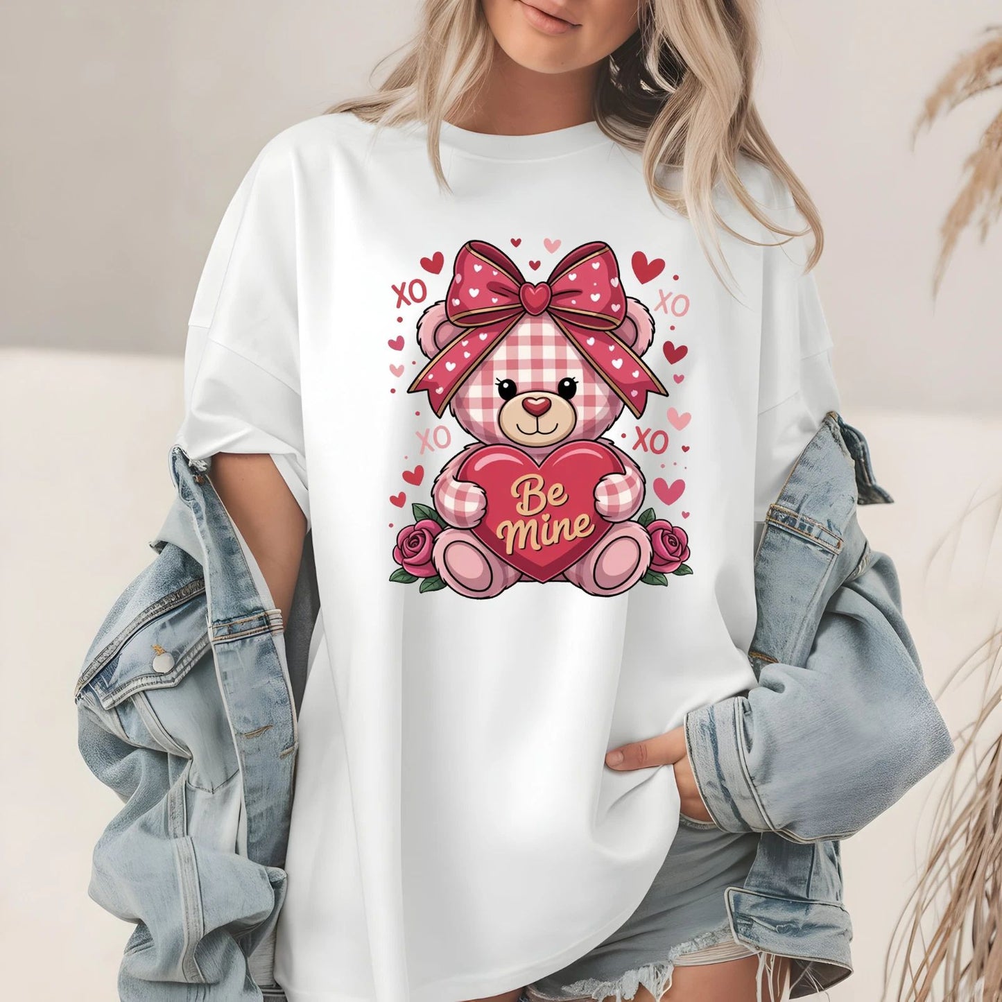 Coquette Teddy Bear T-Shirt Be Mine Pink Bow Unisex Graphic Tee Aesthetic Top