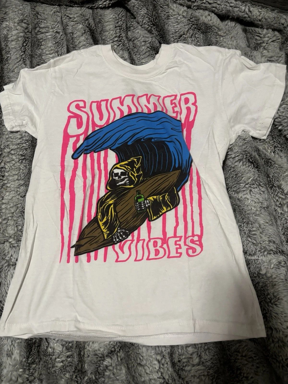 Brooklyn Vertical Small Skeleton Surfboard T-shirt White