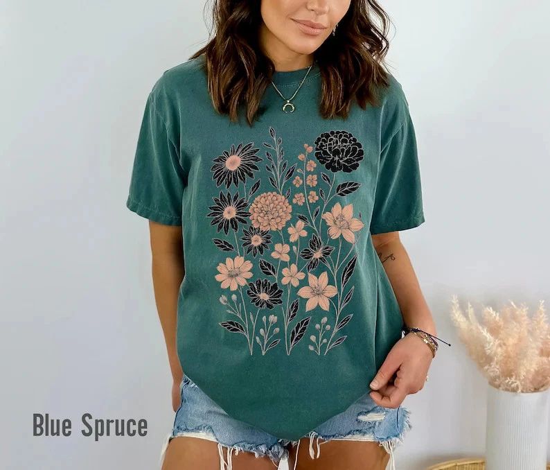 Vintage Pressed Flowers Comfort Tee Shirt Floral Aesthetic Nature Lover Gift Top