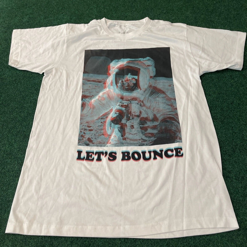 “Let’s Bounce “ Astronaut Graphic T Shirt Men Size Large White