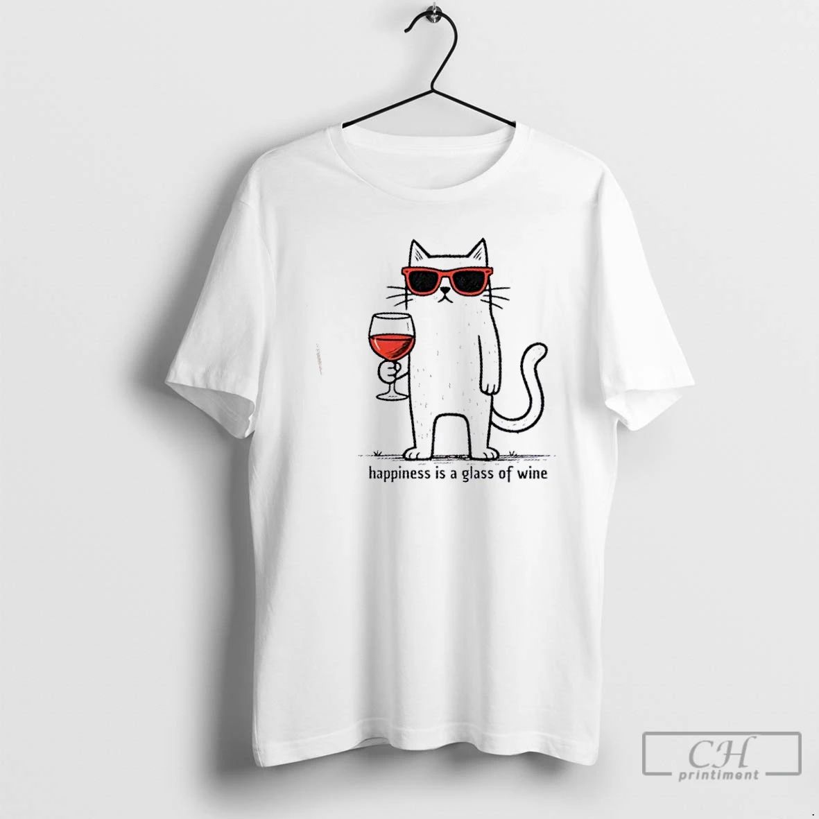 Classic Cool Cat Happiness Is A Glass Of Wine T Shirts