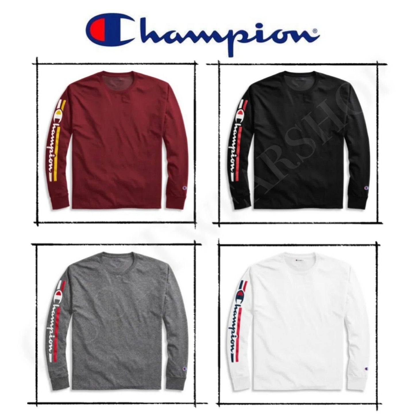 New Authentic Champion Men Jersey Long Sleeves T-Shirt Vertical Logo GT78H