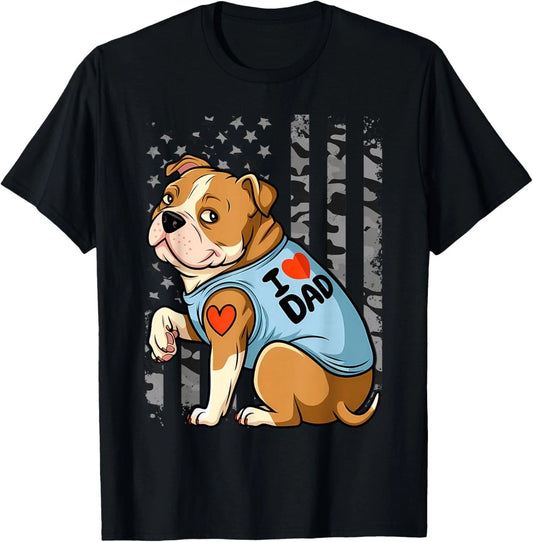 Pitbull Dog I Love Dad Tattoo Funny Family T-Shirt