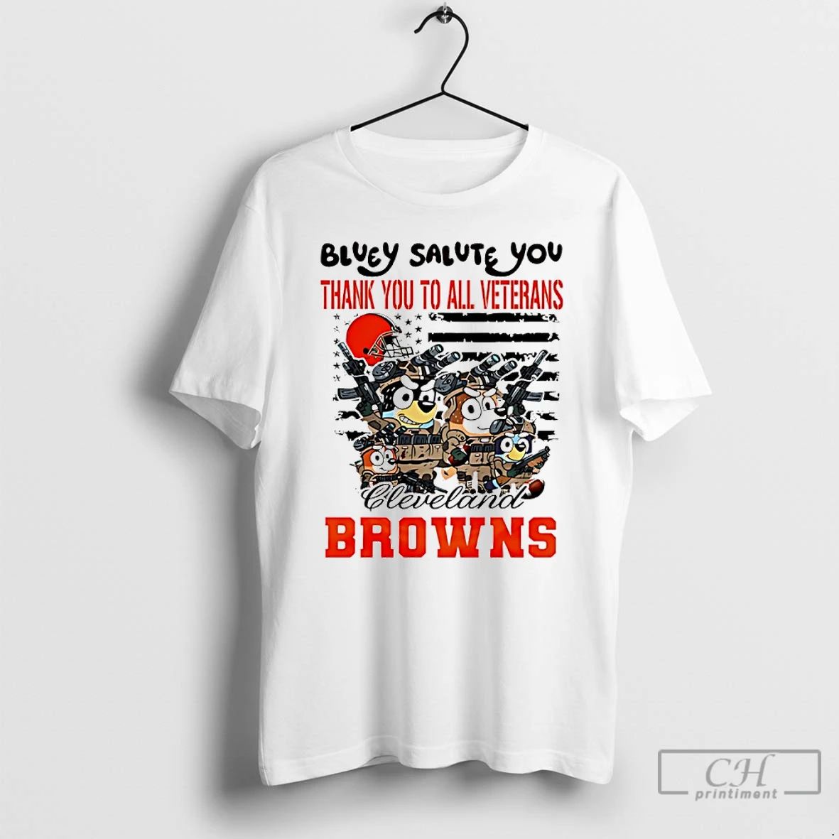 Classic Cleveland Browns Bluey Salute You Thank You To All Veterans T Shirts